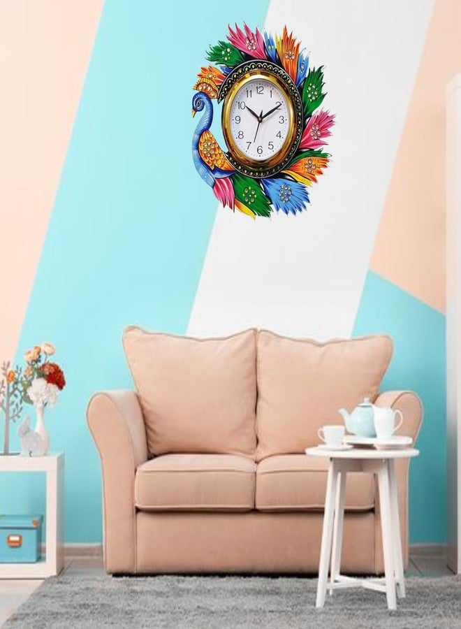 APS ART PLUS STORE متجر APS ART PLUS ساعة حائط خشبية بتصميم طاووس، ساعة حائط خشبية أنيقة وعصرية لتزيين جدران المنزل والمكتب - Image 5